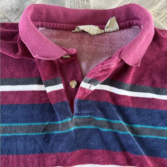 Vintage 80’s Christopher Hayes Velour Striped Maroon Polo Shirt | XL - Picture 2 of 7